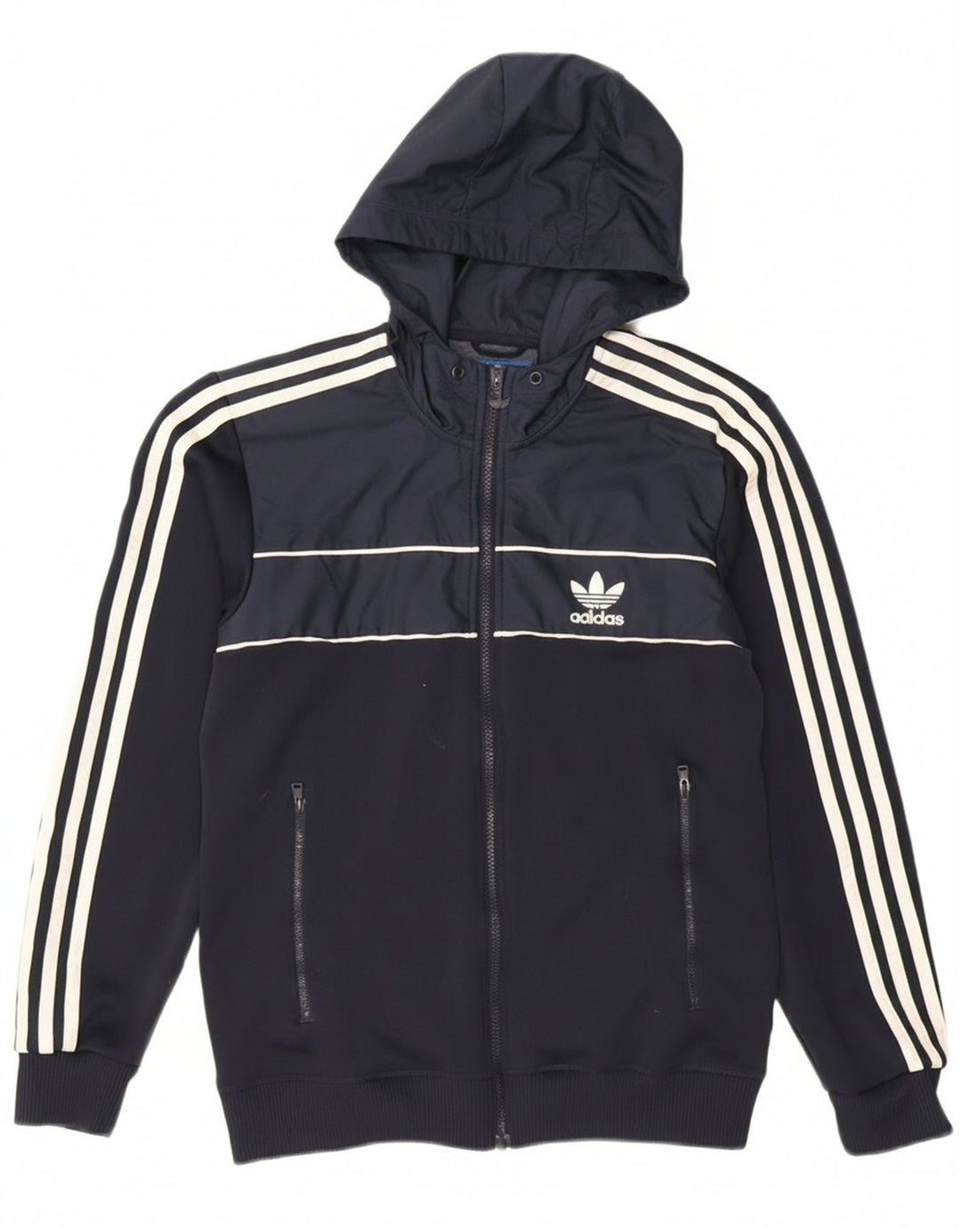 Adidas Мужской свитер с капюшоном на молнии, маленький темно-синий, полиэстер