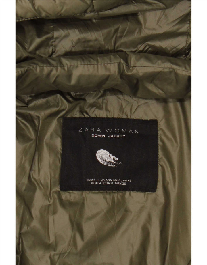 Женская стеганая куртка с капюшоном Zara UK 12, средний цвет хаки, цветные блоки