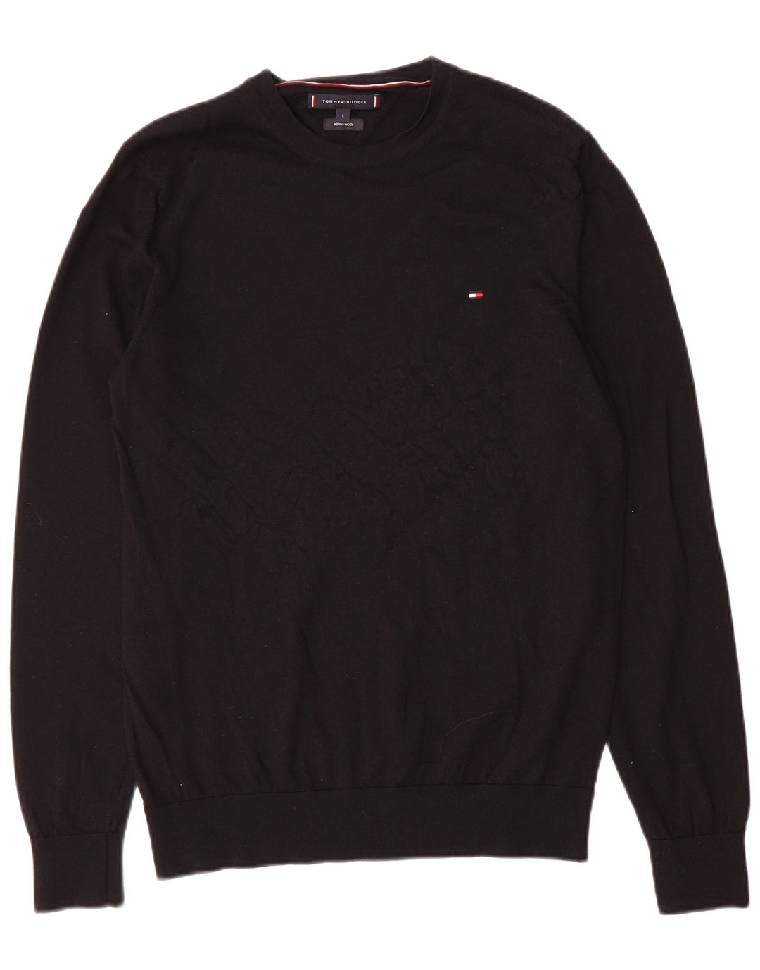 Мужской джемпер с круглым вырезом Tommy Hilfiger, большой черный шерстяной свитер