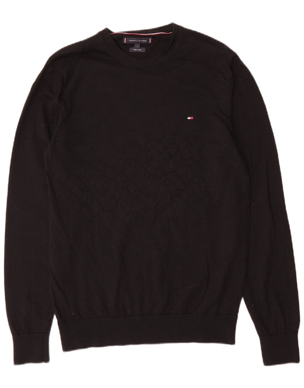 Мужской джемпер с круглым вырезом Tommy Hilfiger, большой черный шерстяной свитер