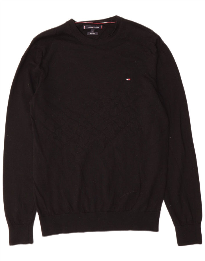 Мужской джемпер с круглым вырезом Tommy Hilfiger, большой черный шерстяной свитер