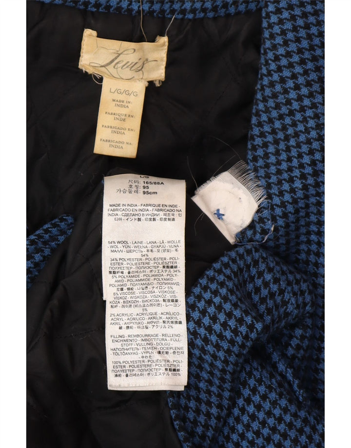 Женское двубортное пальто LEVI'S UK 16, большой синий, шерсть с узором «гусиные лапки»