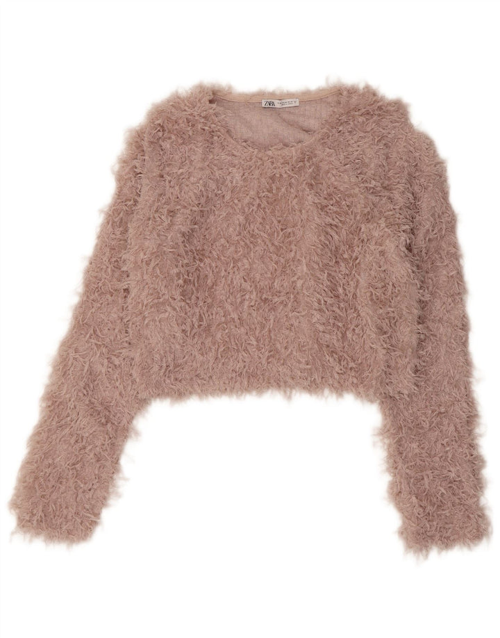 Женский укороченный джемпер с вырезом лодочкой Zara UK 12, средний розовый полиэстер