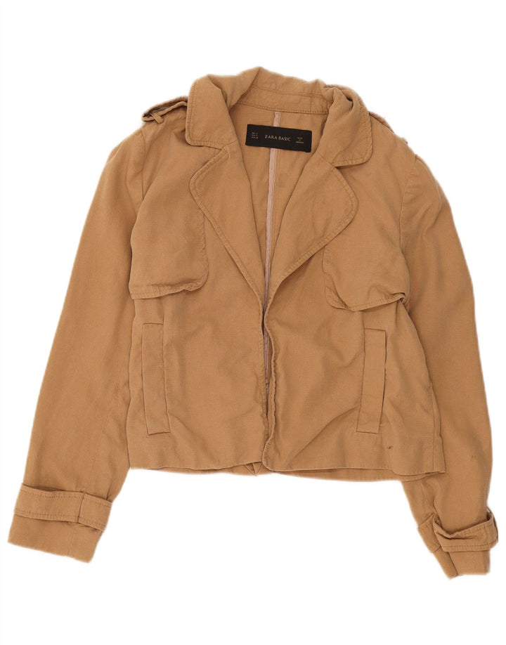 Женская открытая куртка в стиле милитари Zara UK 10, маленькая, лиоцелл бежевого цвета