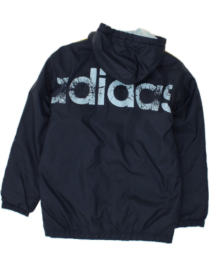 ADIDAS Boys Hooded Windbreaker Jacket 13-14 Years Navy Blue Polyester Vintage Adidas and Second-Hand Adidas from Messina Hembry 