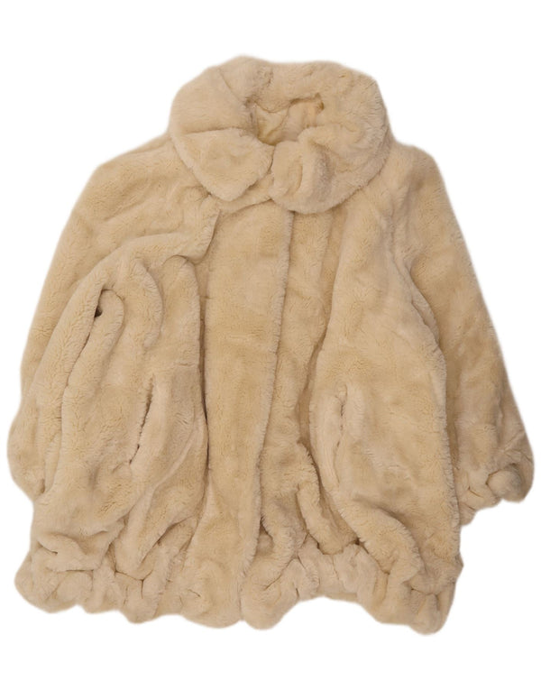 Винтажное женское пальто из искусственного меха UK 22 3XL из белого полиэстера