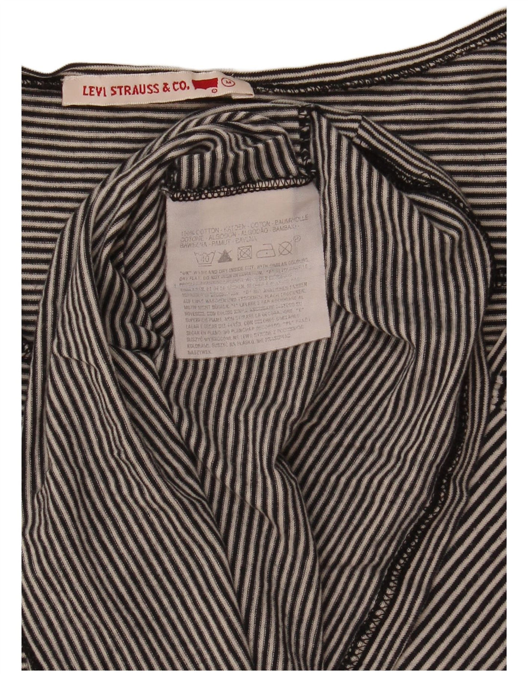 Женский топ Levi's с длинным рукавом UK 14, хлопковый средний черный в полоску