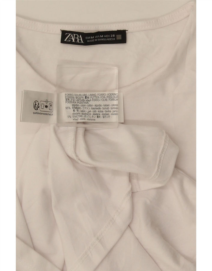 Женский топ Zara с длинным рукавом UK 12, средний белый хлопок