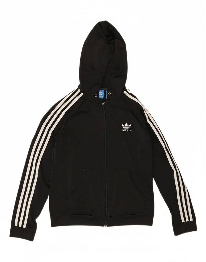ADIDAS Womens Graphic Zip Hoodie Sweater UK 12 Medium Black Polyester Vintage Adidas and Second-Hand Adidas from Messina Hembry 