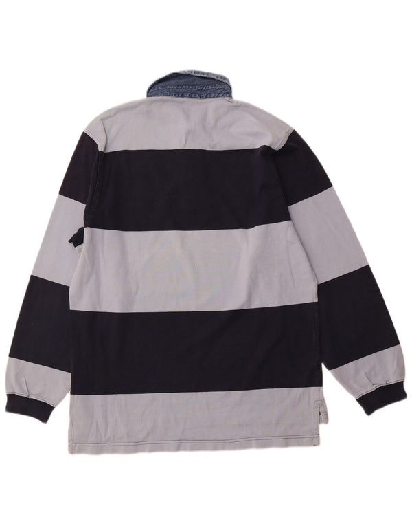 Мужская рубашка-поло для регби GANT с длинным рукавом, средний темно-синий полосатый хлопок