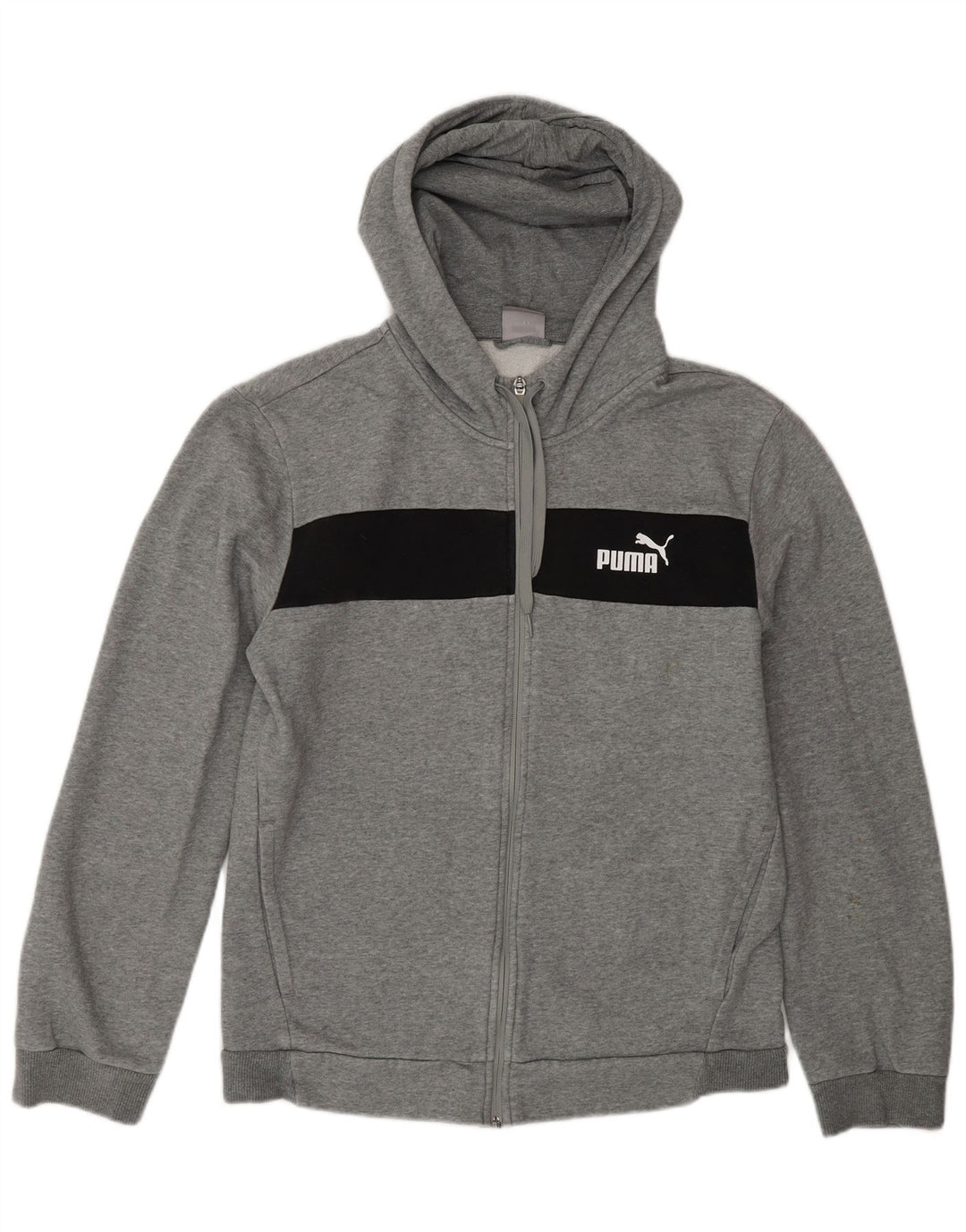 Мужской свитер с капюшоном на молнии Puma среднего серого цвета, хлопок с цветными блоками