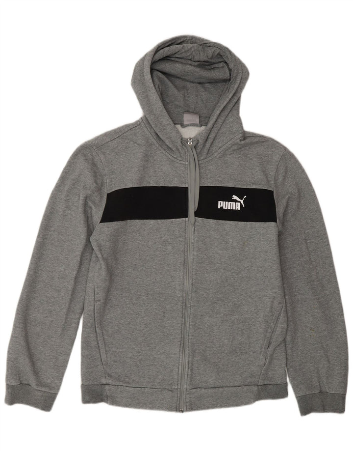 Мужской свитер с капюшоном на молнии Puma среднего серого цвета, хлопок с цветными блоками