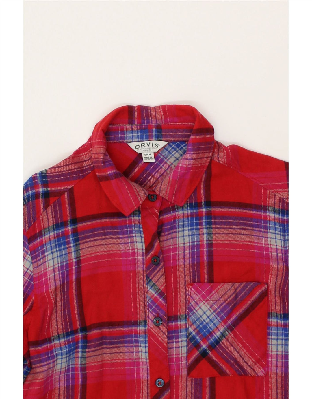 ORVIS Womens Flannel Shirt UK 10 Small Red Plaid Cotton Vintage Orvis and Second-Hand Orvis from Messina Hembry 