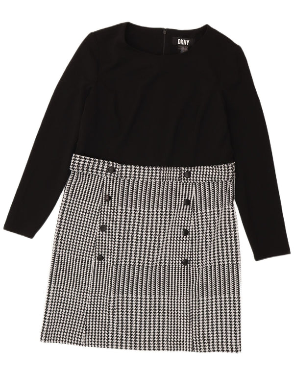 Dkny Женское платье-футляр с длинным рукавом США 14 XL Черное классическое с узором «гусиные лапки»