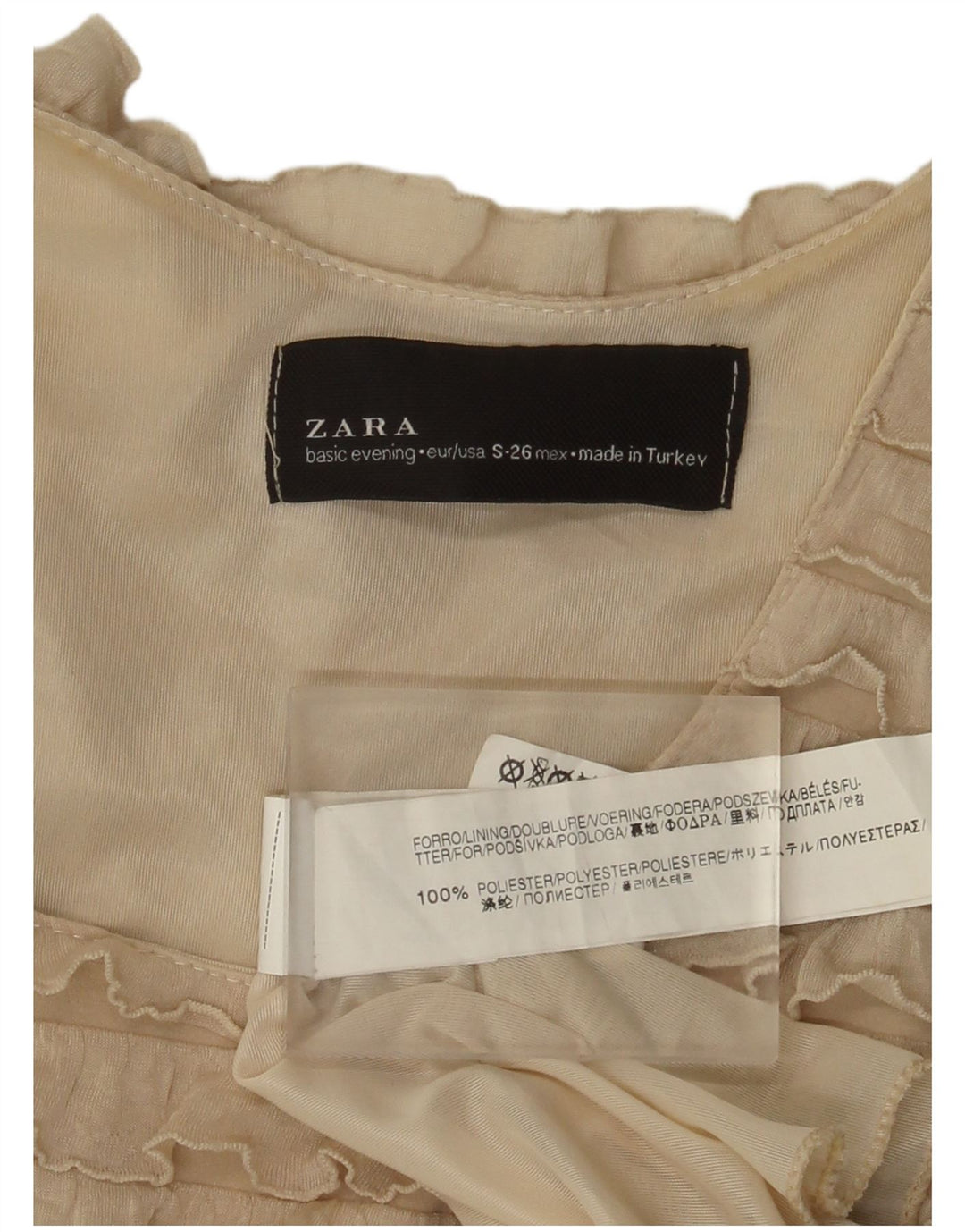 Женское многоярусное платье без рукавов Zara UK 8, маленькое бежевое полиэстер
