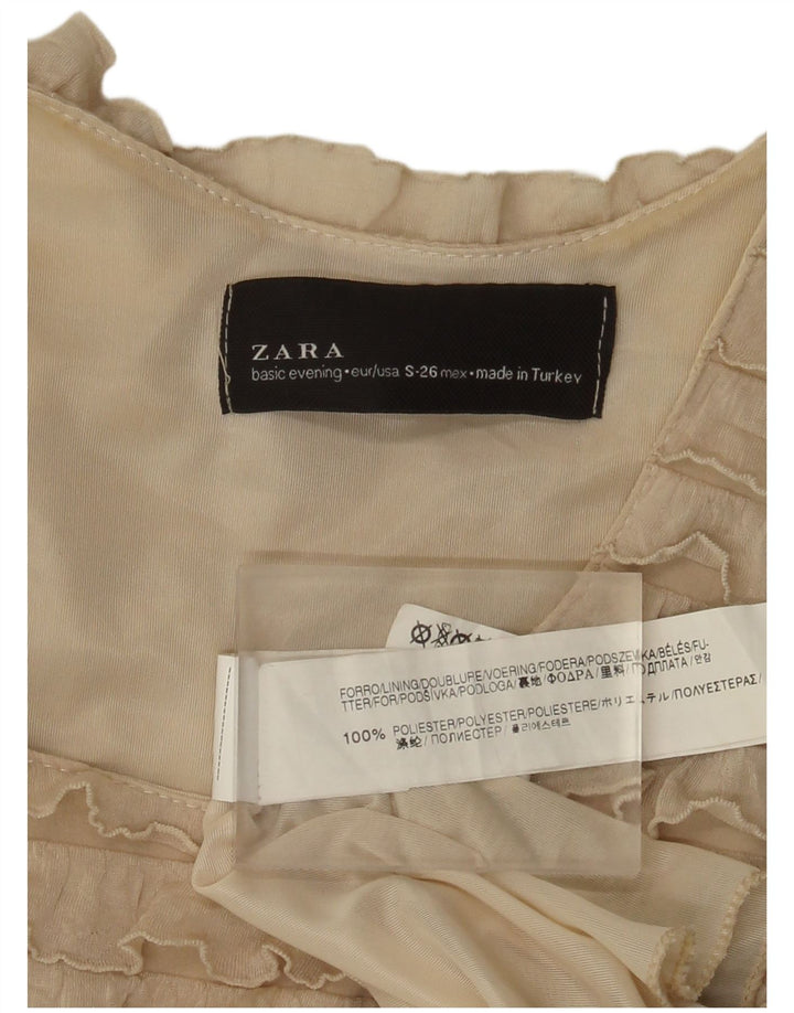 Женское многоярусное платье без рукавов Zara UK 8, маленькое бежевое полиэстер