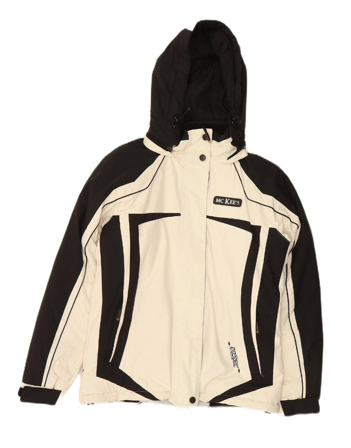 MC KEE'S Womens Hooded Rain Jacket IT 42 Medium White Colourblock Vintage MC Kee's and Second-Hand MC Kee's from Messina Hembry 