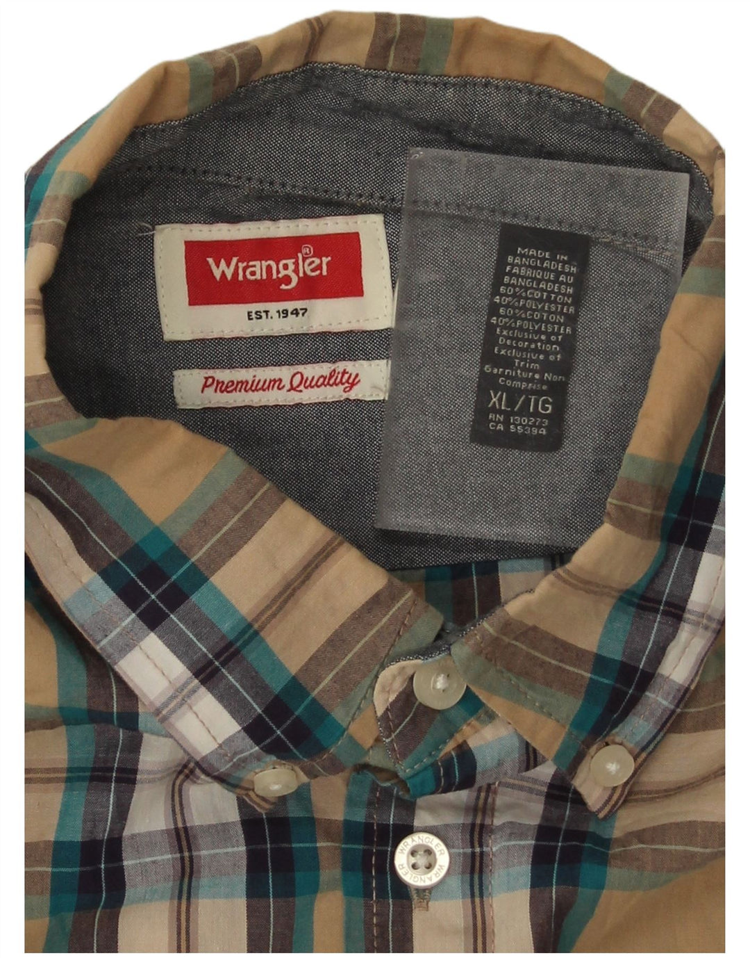 Мужская рубашка Wrangler с коротким рукавом XL, бежевая клетка, хлопок