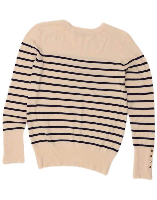 Zara Womens Boat Neck Jumper Sweater UK 12 Medium Beige Striped