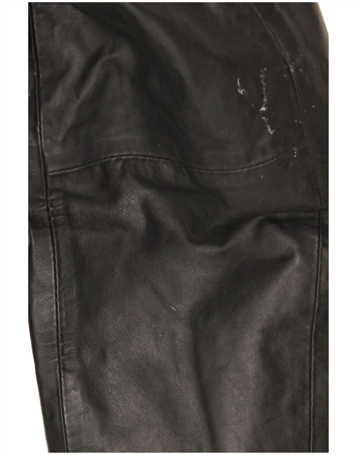 Винтажное женское кожаное пальто с капюшоном IT 44 Medium Black Leather