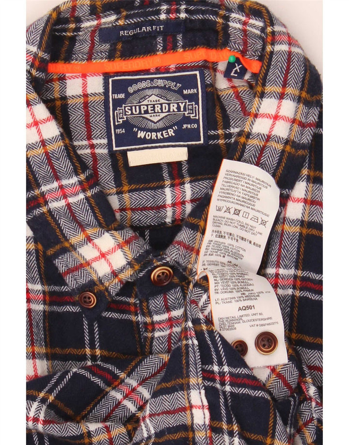 Мужская фланелевая рубашка стандартного кроя Superdry XL, темно-синяя клетка, хлопок