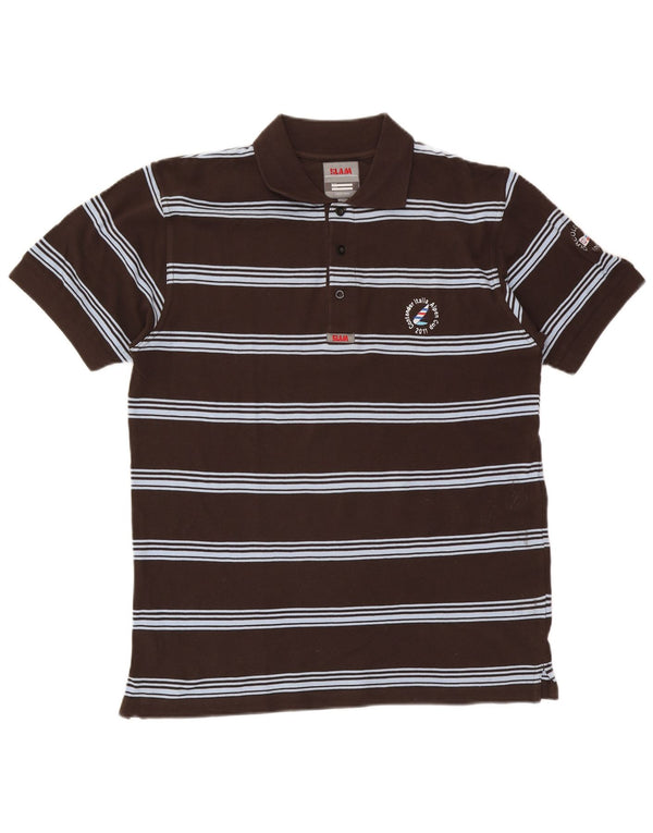 Slam Mens Polo Shirt Large Brown Striped Cotton