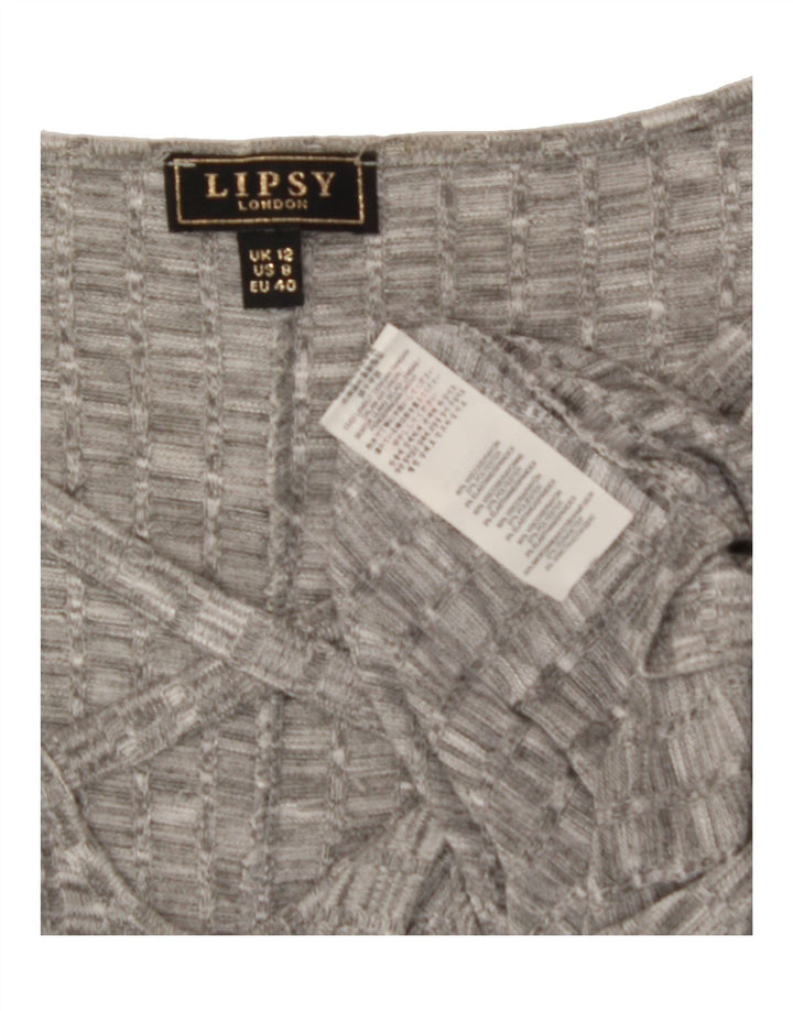 LIPSY Womens Oversized V-Neck Jumper Sweater UK 12 Medium Grey Viscose Vintage Lipsy and Second-Hand Lipsy from Messina Hembry 