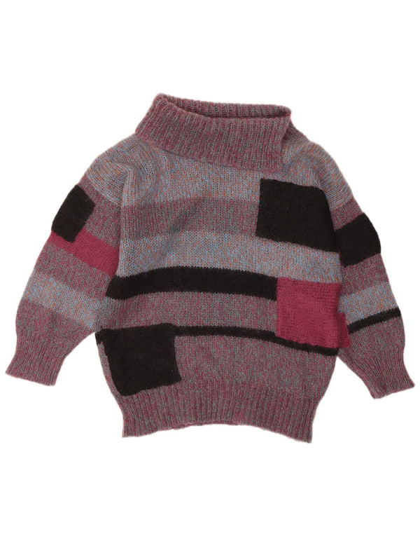 ВИНТАЖНЫЙ женский джемпер с высоким воротником, Великобритания, 18 XL, фиолетовый, с цветными блоками