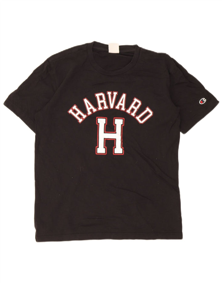 Мужская футболка с рисунком Champion Harvard, хлопковая, среднего размера, черная