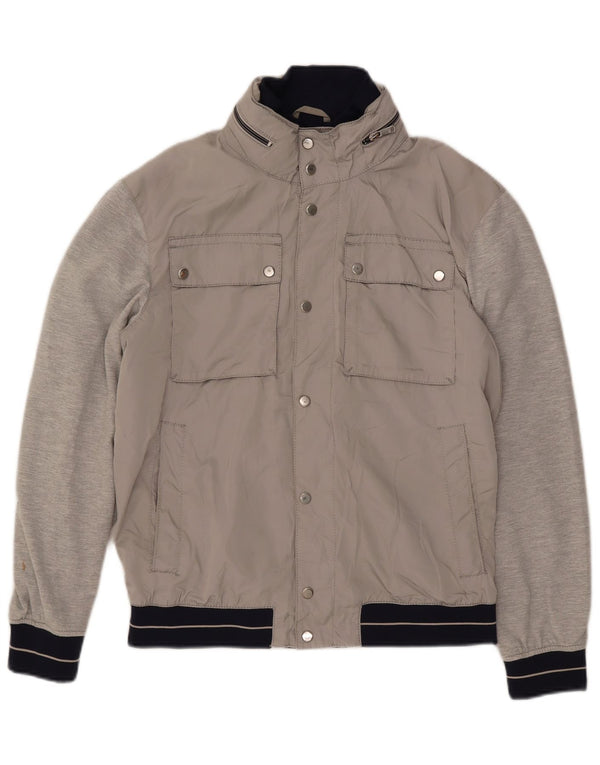 Zara Mens Hooded Bomber Jacket UK 40 Large Grey