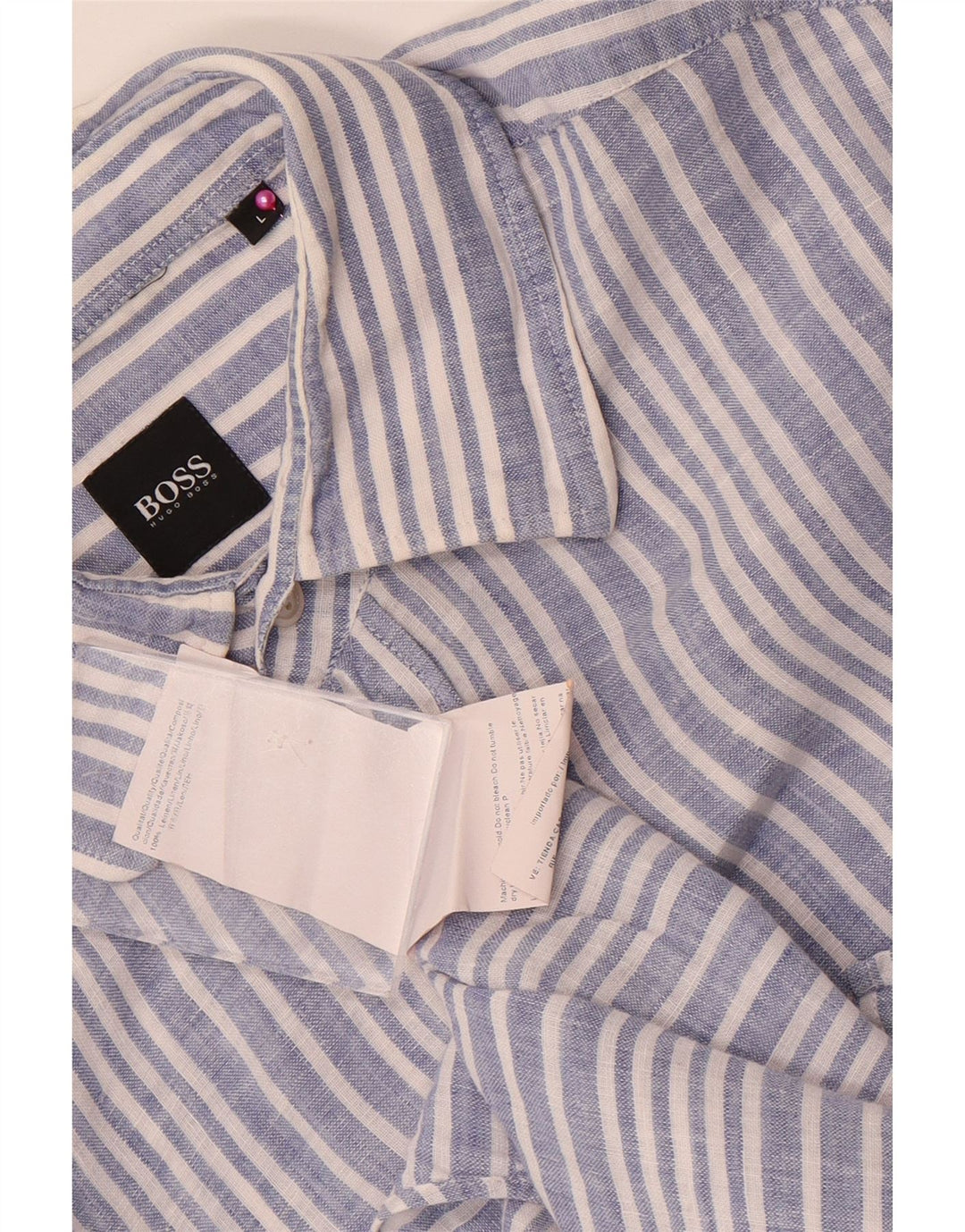 Мужская рубашка Hugo Boss, большая синяя льняная полоска