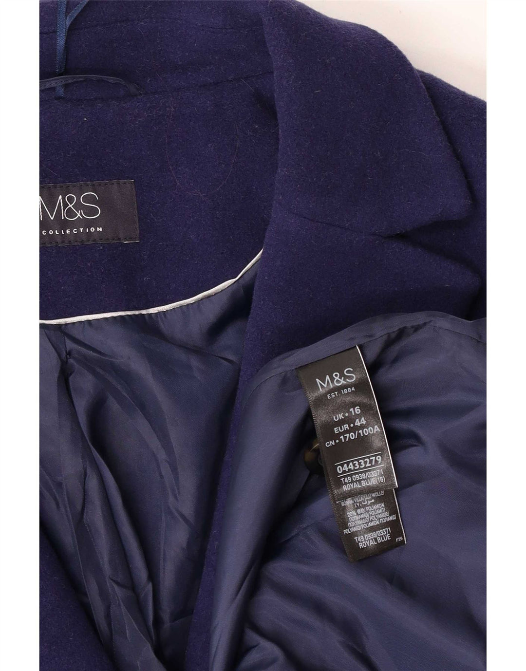 Женское пальто оверсайз Marks & Spencer UK 16, большое синее шерстяное