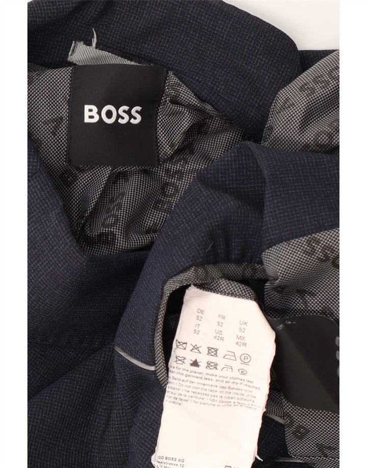 Мужской пиджак Hugo Boss с 2 пуговицами, Великобритания 52 XL, темно-синий, шерстяной в клетку
