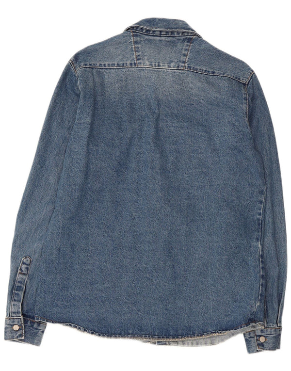VINTAGE Мужская джинсовая рубашка с потертостями, большая синяя хлопковая рубашка