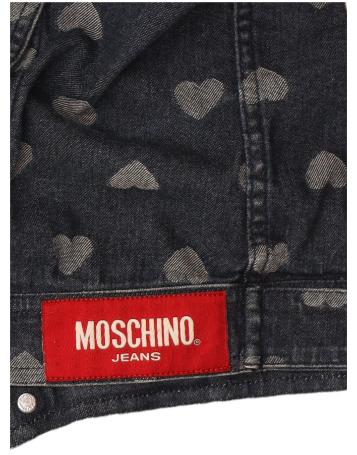Женская джинсовая куртка с рисунком Moschino UK 12, средний темно-синий хлопок с сердцем