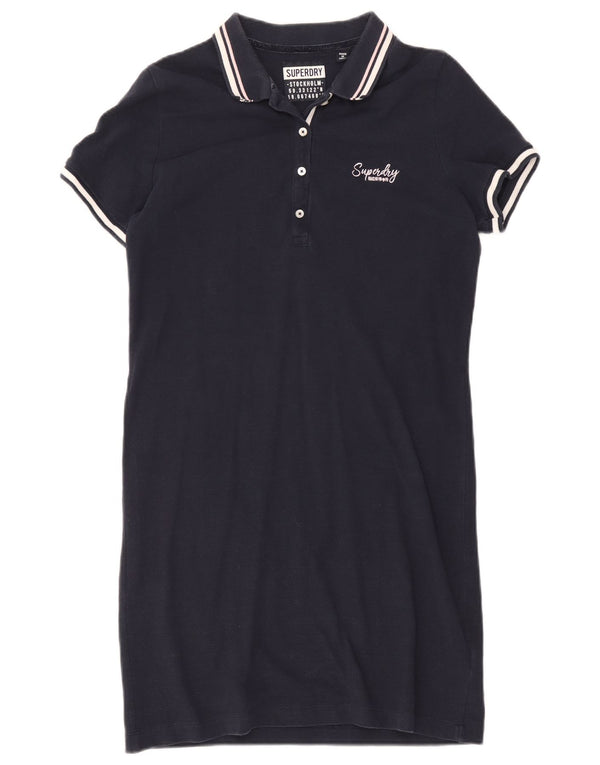 Superdry Womens Polo Dress UK 12 Medium Navy Blue Cotton