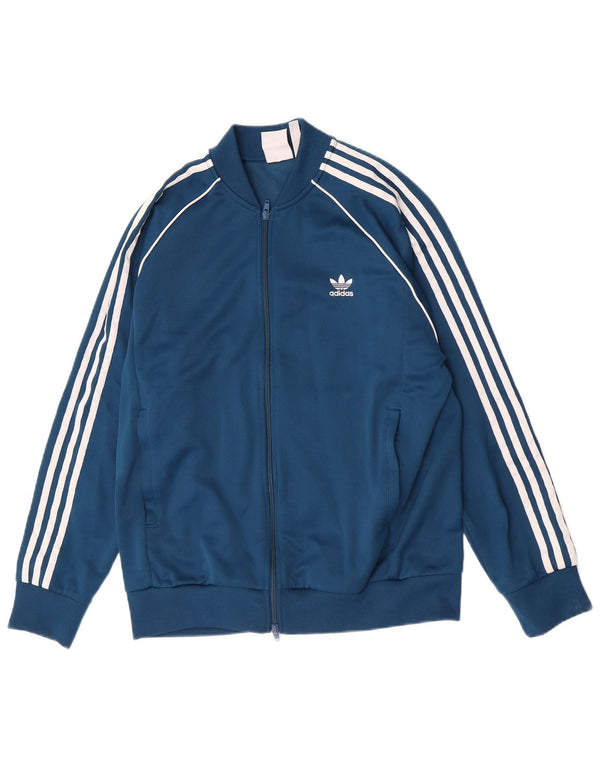 Мужской спортивный костюм Adidas в стиле ретро, верхняя куртка XL, синий полиэстер, спортивный