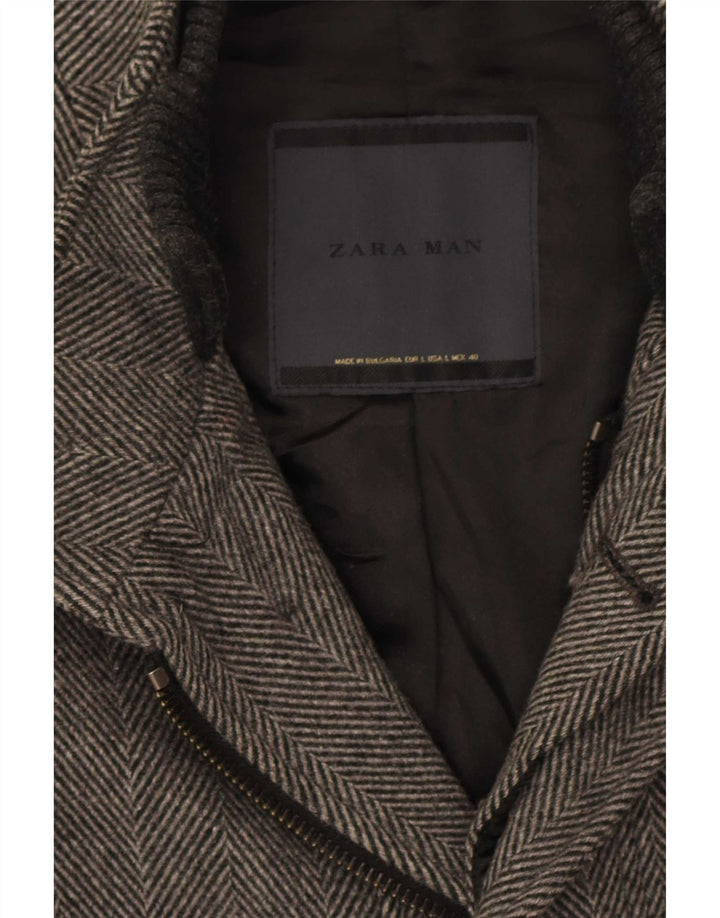 Мужское пальто Zara UK 40, большое серое с рисунком «елочка»