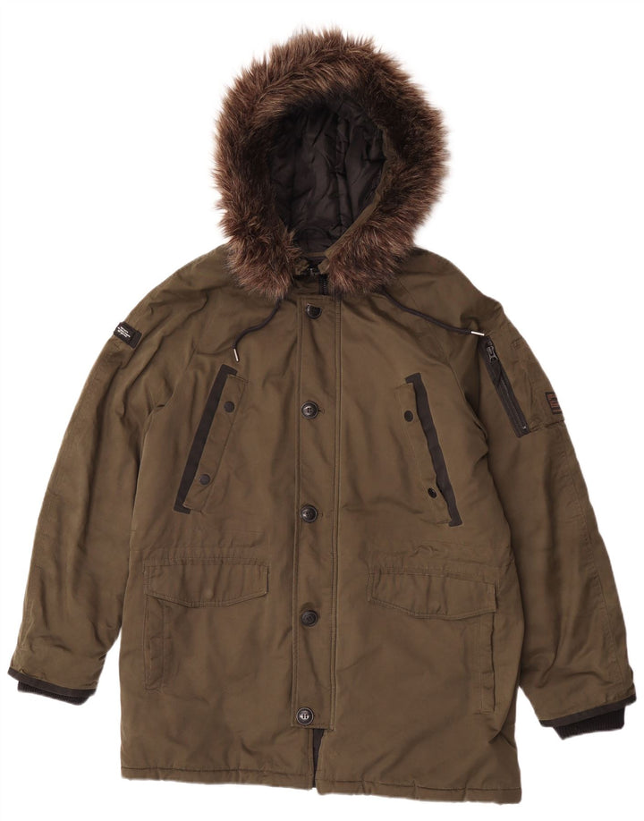 Мужская парка Superdry с капюшоном UK 40, большой цвет хаки, полиэстер