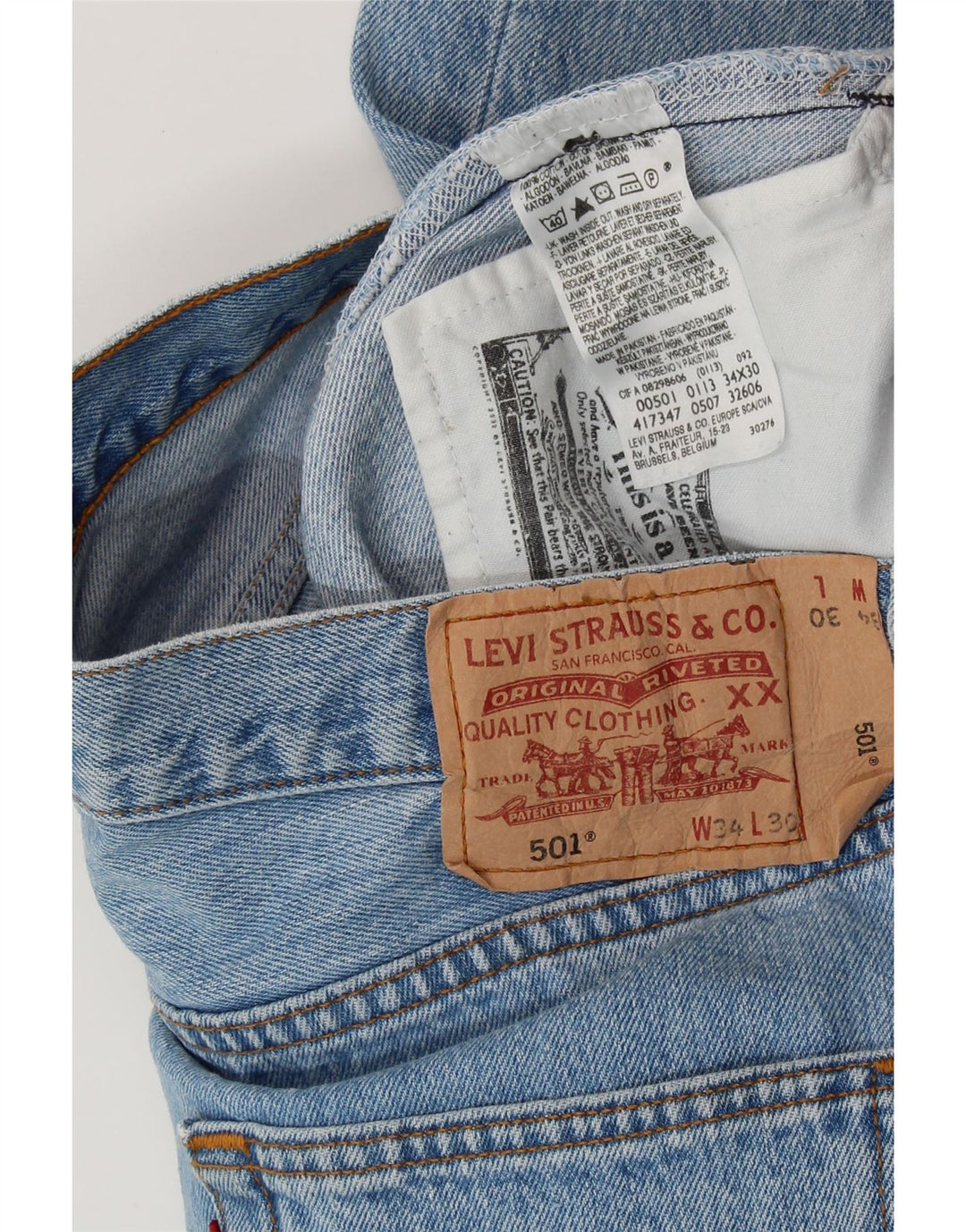 Мужские прямые джинсы LEVI'S 501 W34 L30 синие, хлопок
