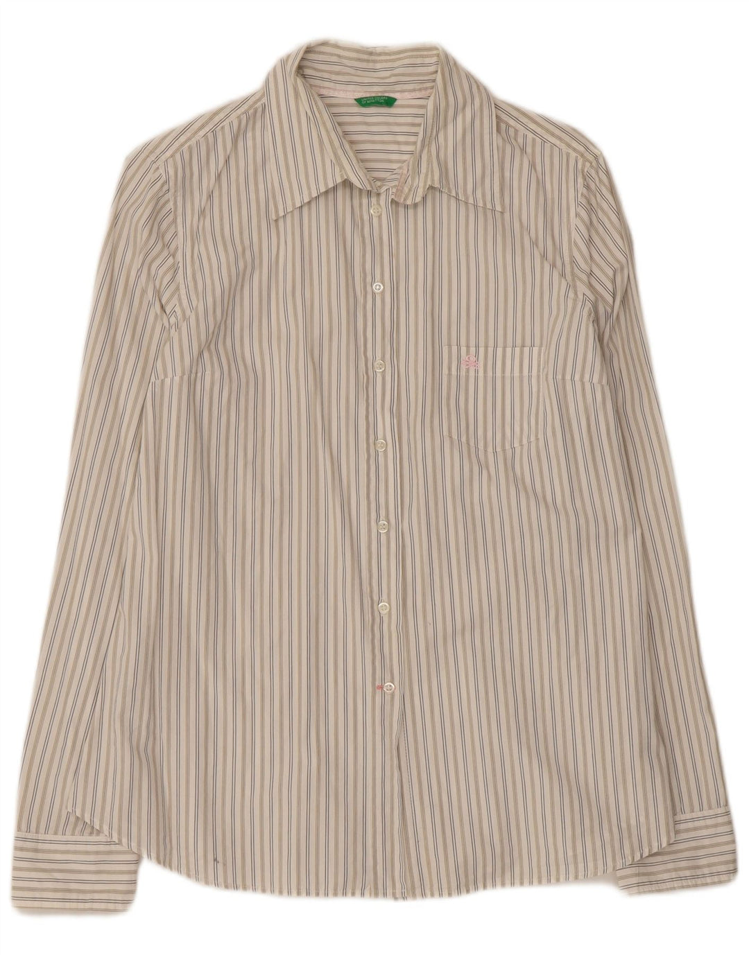 Женская рубашка Benetton UK 14, хлопок, большая белая полоска