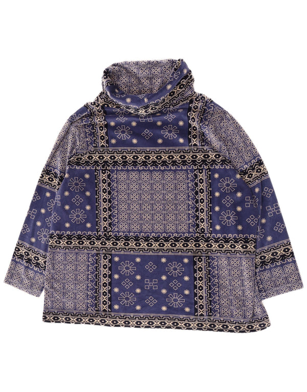 Винтажный женский бархатный топ с длинным рукавом, Великобритания, 20, 2XL, синий цветочный хлопок