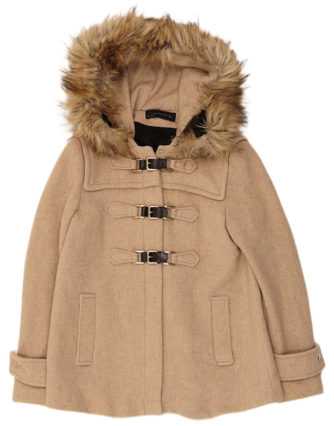 Женский дафлкот оверсайз с капюшоном Zara UK 6 XS, бежевый
