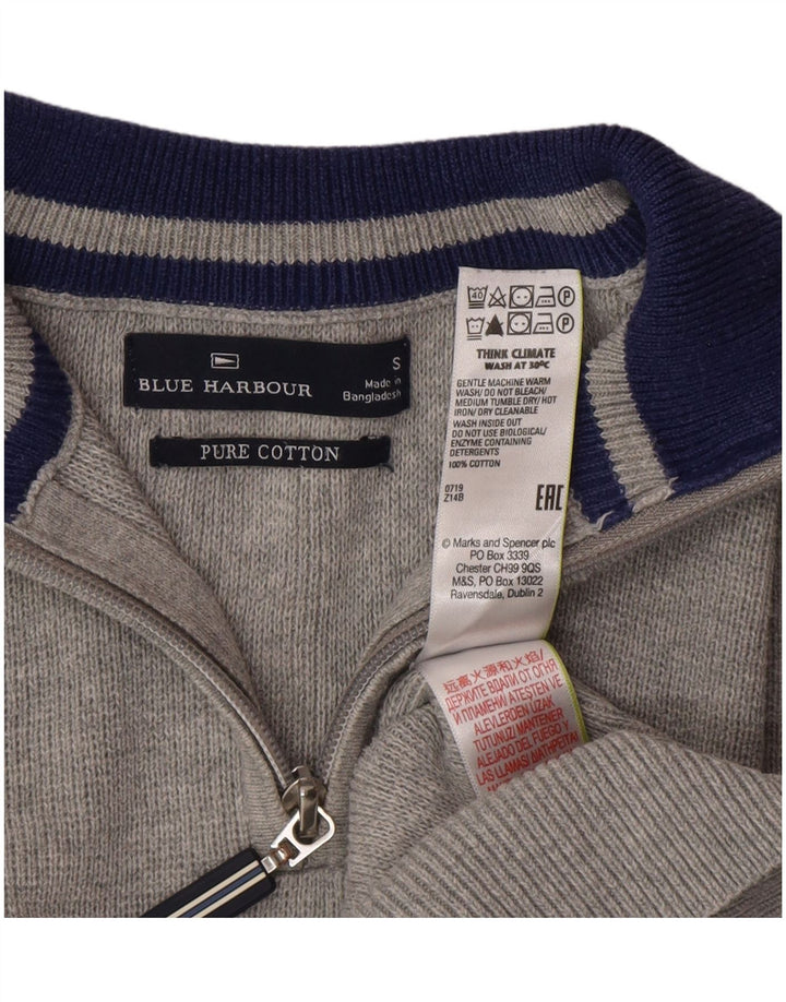 Мужской свитер с воротником на молнии синего цвета Marks & Spencer, маленький серый