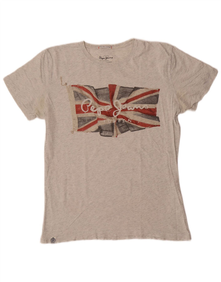 PEPE Jeans Мужская футболка обычного кроя с рисунком, топ среднего серого цвета, хлопок