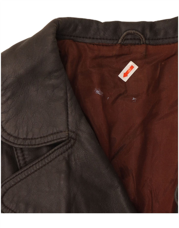 ВИНТАЖНОЕ Женское Кожаное Пальто UK 14 Средне-Коричневый