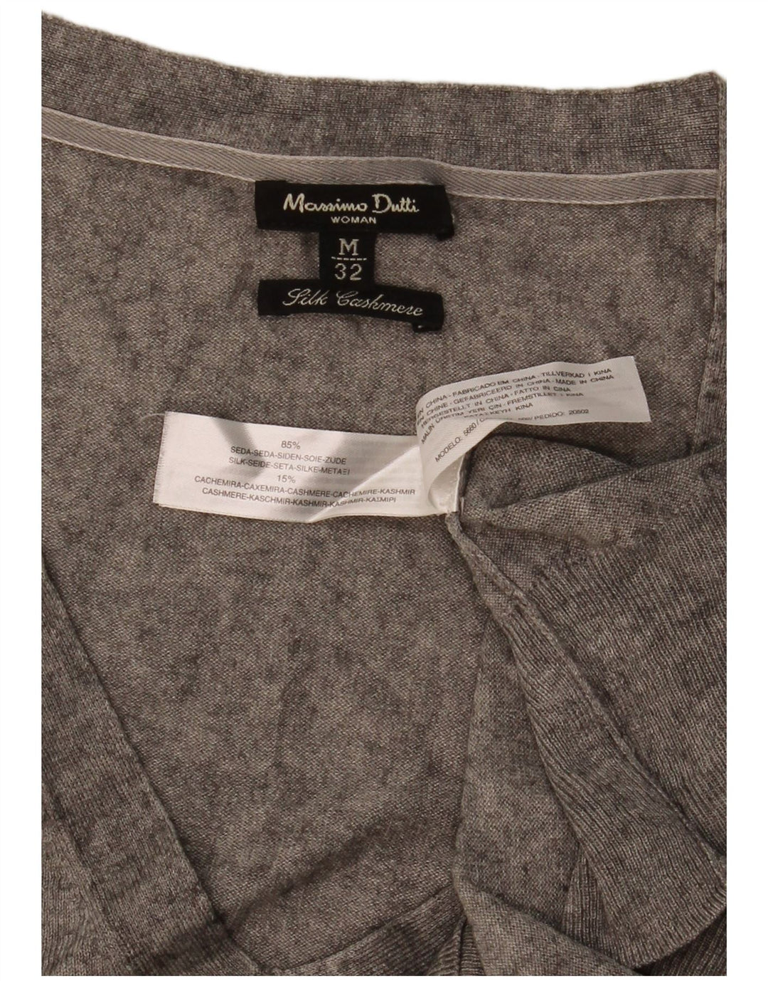 Женский джемпер с v-образным вырезом Massimo Dutti UK 12, средний серый шелк