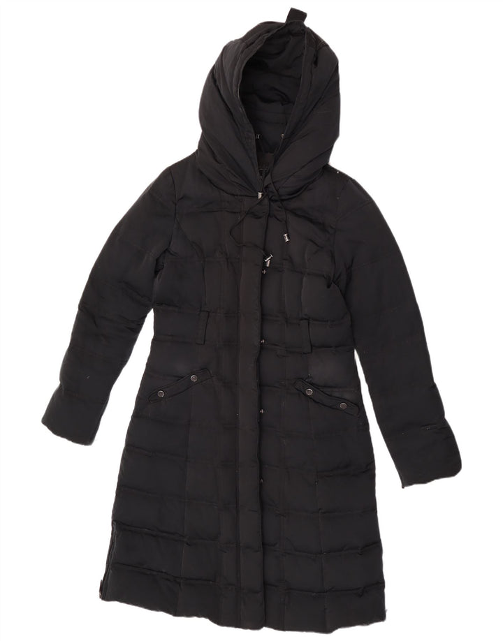 Женское стеганое пальто с капюшоном Zara UK 12, средний черный нейлон