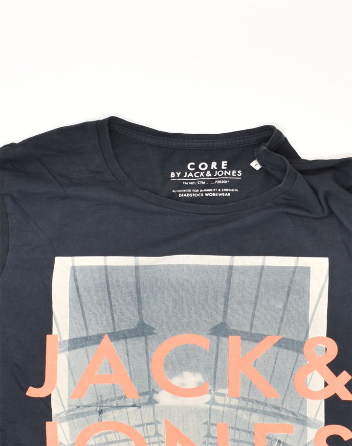 JACK & JONES Mens Graphic T-Shirt Top Large Navy Blue Cotton | Vintage Jack & Jones | Thrift | Second-Hand Jack & Jones | Used Clothing | Messina Hembry 