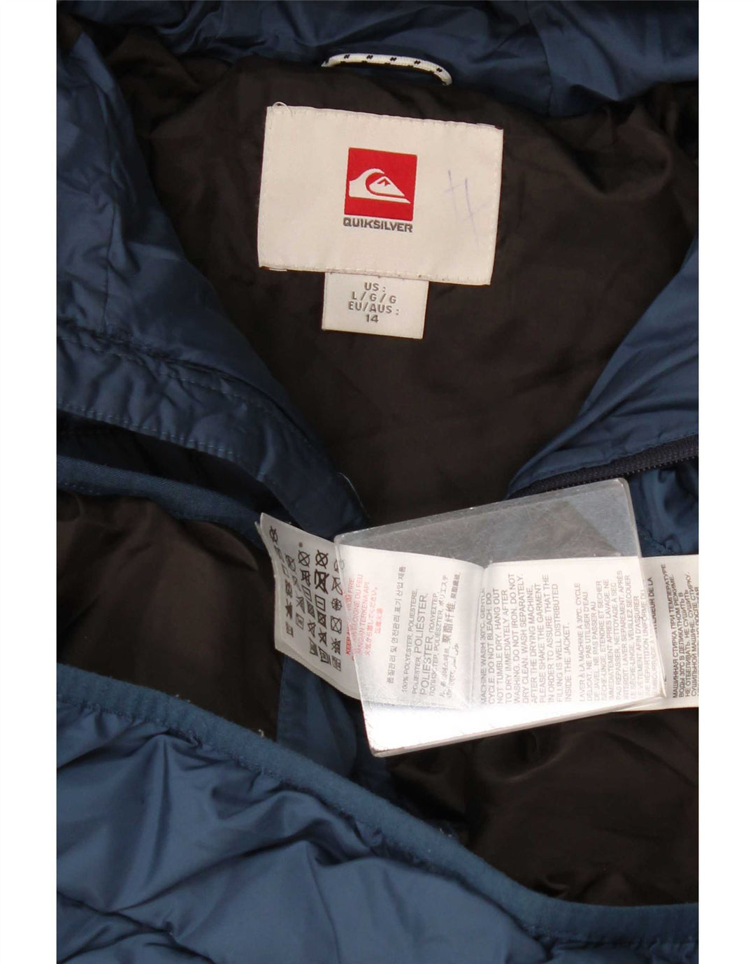 Quiksilver Утепленная куртка с капюшоном для мальчиков 13–14 лет, большой размер, темно-синий полиэстер